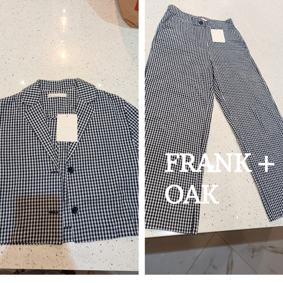 BNWT OAK + FORT Estate Blue Gingham Two Piece Set 100% Cotton - Picture 1 of 11